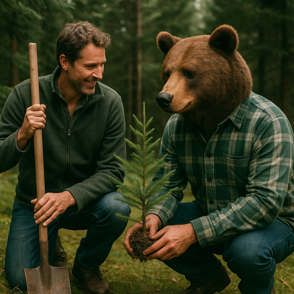Kumako marche dans une forêt luxuriante, représentant l’engagement écoresponsable de l’agence