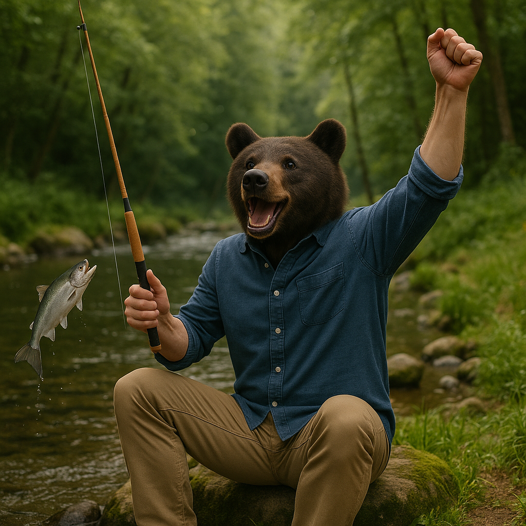 Kumako saute de joie alors qu’un saumon saute de l’eau