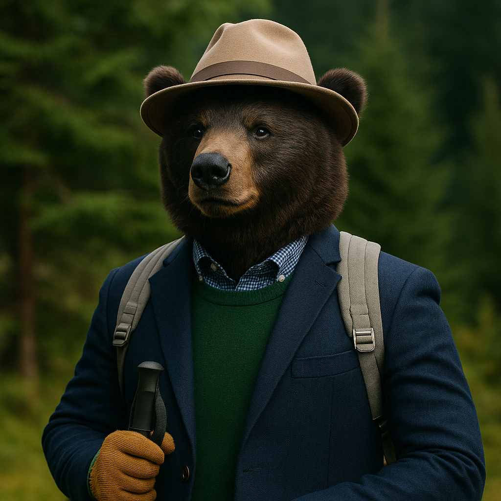 Kumako en tenue de randonnée chic posant fièrement devant une forêt