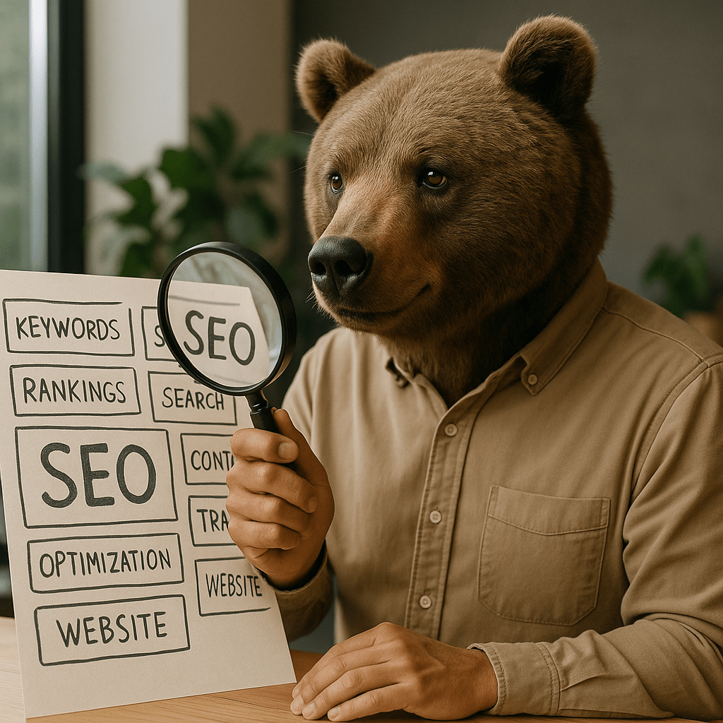 Kumako observant un tableau de mots-clés avec une loupe.