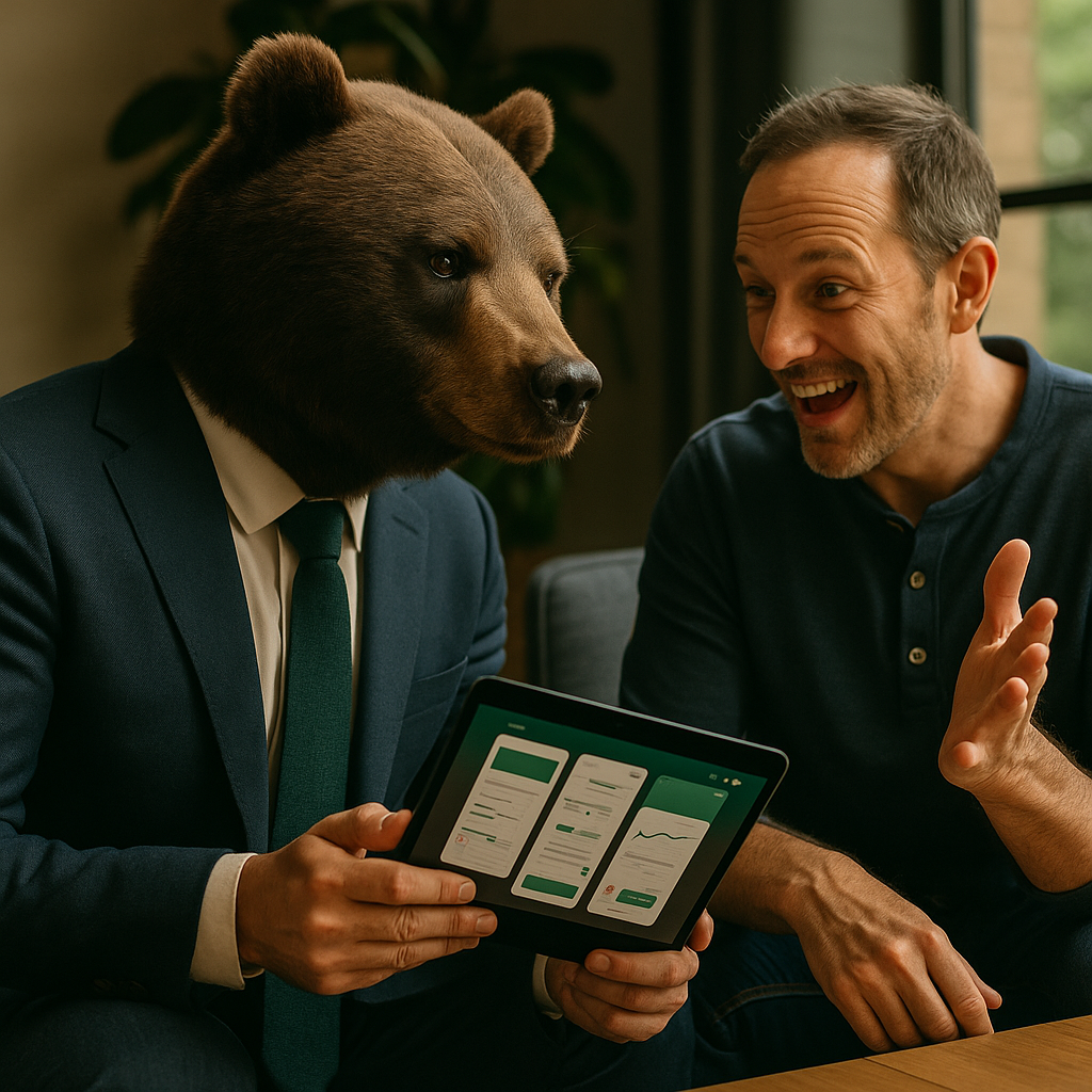 Kumako présente une interface sur tablette à un client enthousiaste