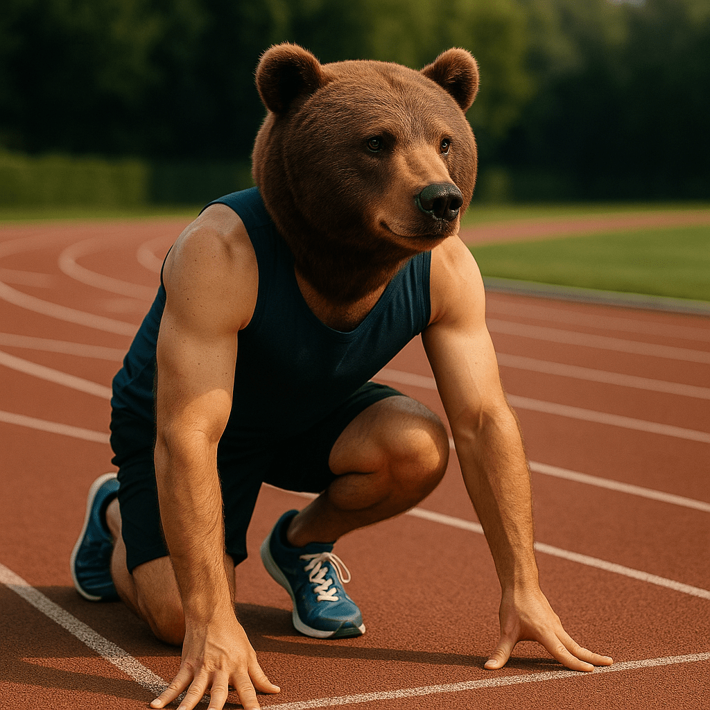 Kumako prêt à courir, en tenue d’athlète, symbole de performance web.